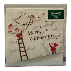 2000 Sanrio Santa Claus Decorating Tree Pop Up Miniature Christmas Card #200 VTG